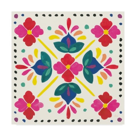 Laura Marshall 'Floral Fiesta White Tile I' Canvas Art,14x14